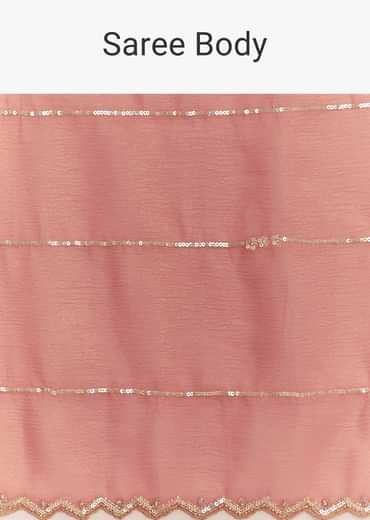 Rush Peach Crushed Tissue Saree With Scallop Embroidered Border