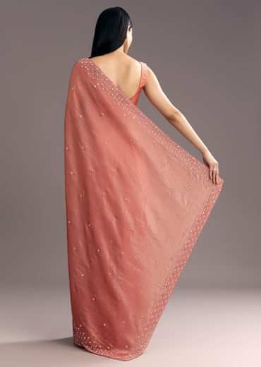 Rust Brown Crushed Tissue Cutdana And Sequin Embroidered Saree