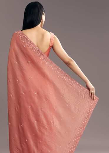 Rust Brown Crushed Tissue Cutdana And Sequin Embroidered Saree