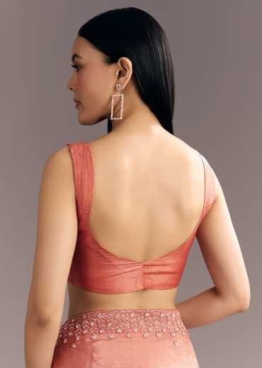 Rust Brown Crushed Tissue Cutdana And Sequin Embroidered Saree