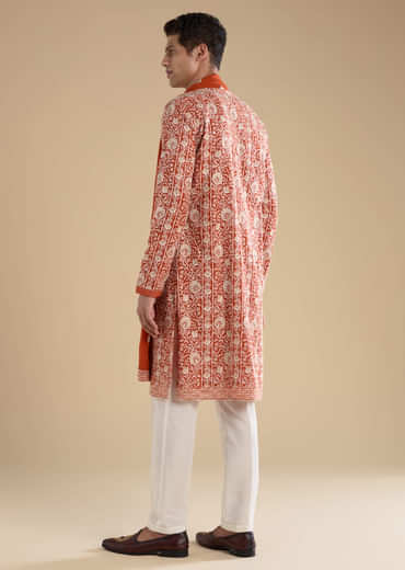 Rust Embroidered Silk Kurta Set with Dupatta