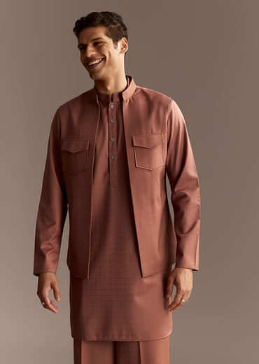 Rust Kurta Jacket Set With Palazzo Pants