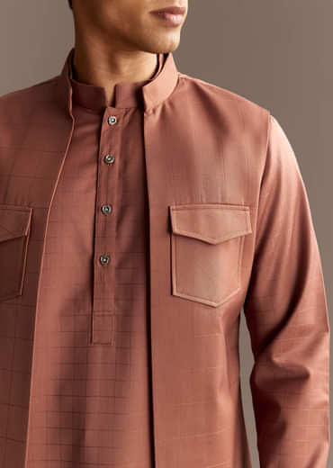 Rust Kurta Jacket Set With Palazzo Pants