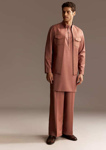 Rust Kurta Jacket Set With Palazzo Pants