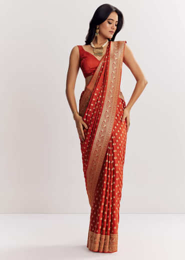 Rust Orange Dola Silk Saree With Butti And Woven Border