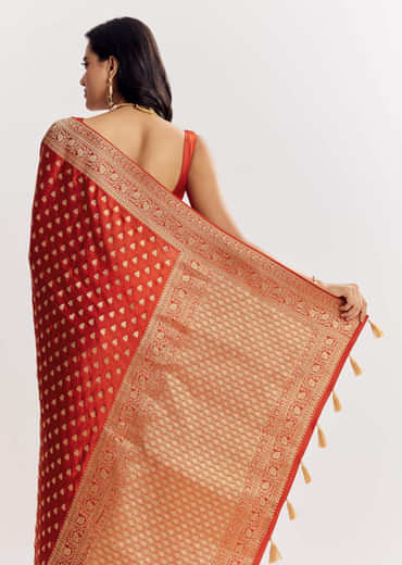Rust Orange Dola Silk Saree With Butti And Woven Border