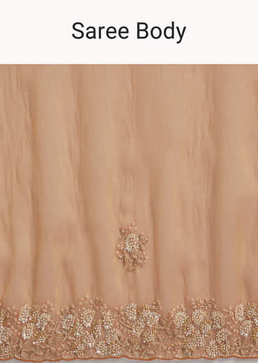 Rust Orange Georgette Embroidered Saree With Heavy Hand Embroidery