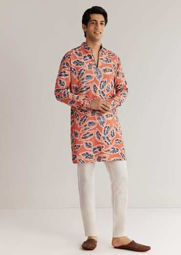 Rust Orange Silk Zipper Kurta Set