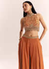 Rust Orange Tissue Embroidered Croptop With Palazzo