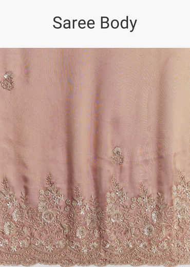 Rust Orange Tissue Saree With Floral Embroidery In Cutdana Sequins And Beads