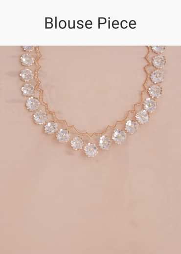 Rust Pink Tissue Floral Embroidered Saree With Cutdana Scallop Border