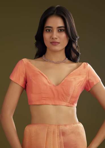 Rust Pink Tissue Floral Embroidered Saree With Cutdana Scallop Border