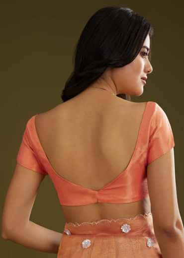 Rust Pink Tissue Floral Embroidered Saree With Cutdana Scallop Border