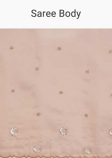 Rust Pink Tissue Floral Embroidered Saree With Cutdana Scallop Border