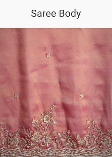 Rust Pink Tissue Saree With Zardosi Cutdana Embroidery