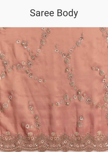 Rust Tissue Embroidered Saree With Cutdana And Stone Work