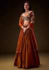 Rust Color Rushing Lehenga With Hand Embroidered Belt Blouse And Dupatta