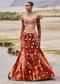 Rust Embroidered Velvet Lehenga And Blouse With Dupatta