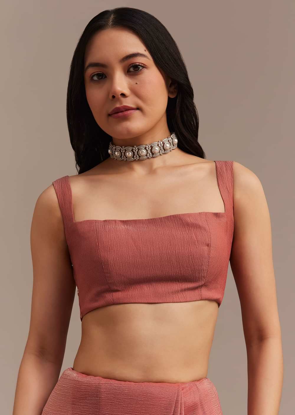 Rust Orange Crushed Tissue Saree With Stone And Cutdana Embellished Border