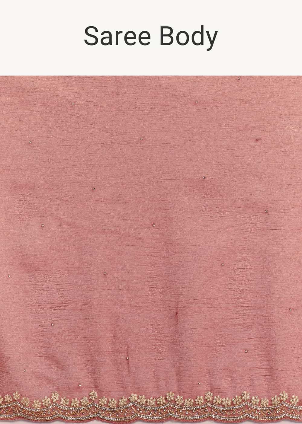 Rust Orange Crushed Tissue Saree With Stone And Cutdana Embellished Border