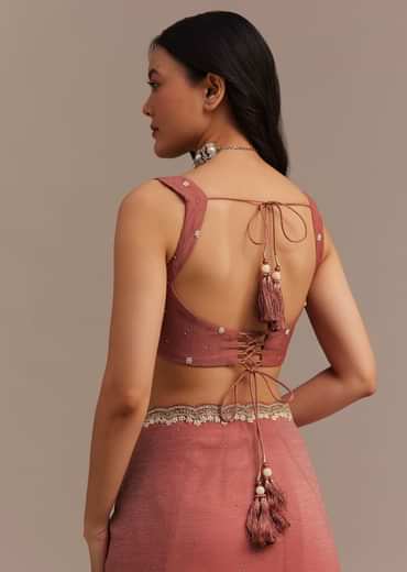 Rust Orange Crushed Tissue Saree With Stone And Cutdana Embellished Border