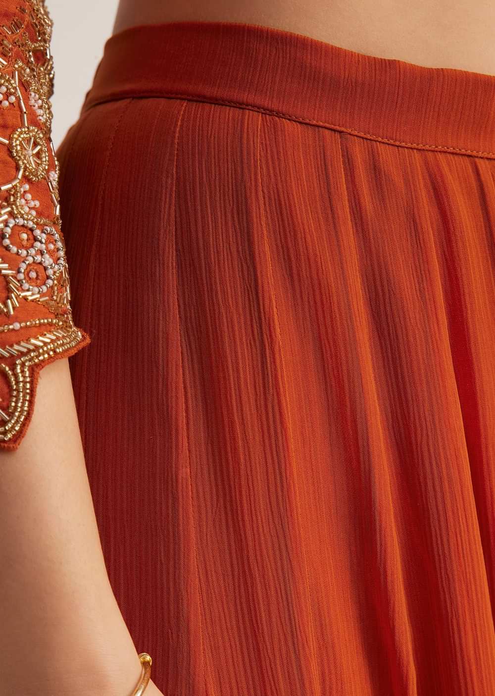 Rust Orange Palazzo Suit With Cutwork Detailing