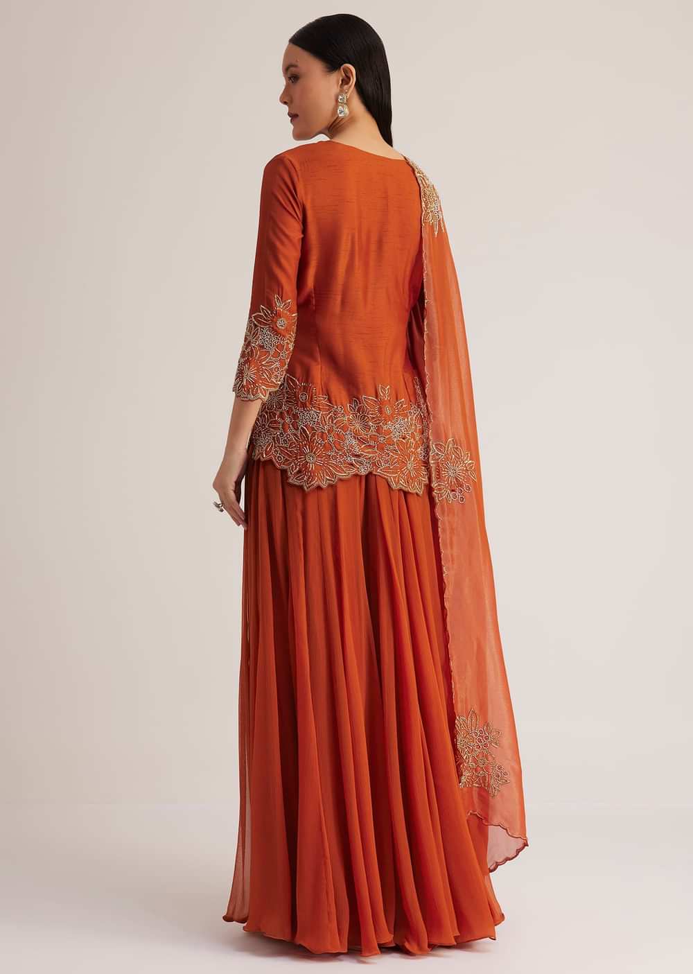 Rust Orange Palazzo Suit With Cutwork Detailing