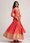 Rust Orange Tissue Anarkali Set With Gotta Work