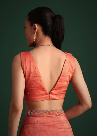 Rust Pink Crushed Tissue Saree With Diamond Work Border