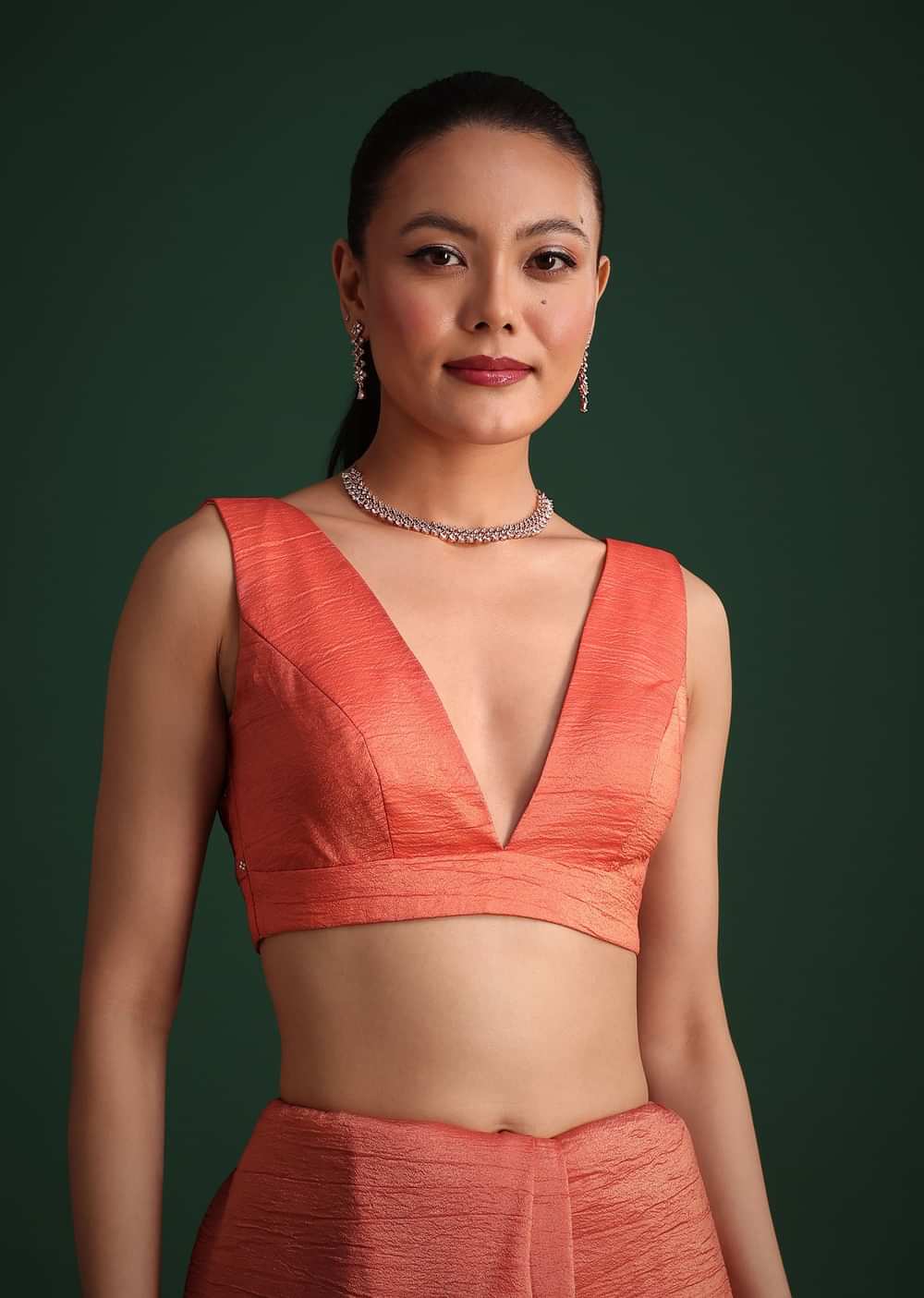 Rust Pink Crushed Tissue Saree With Diamond Work Border