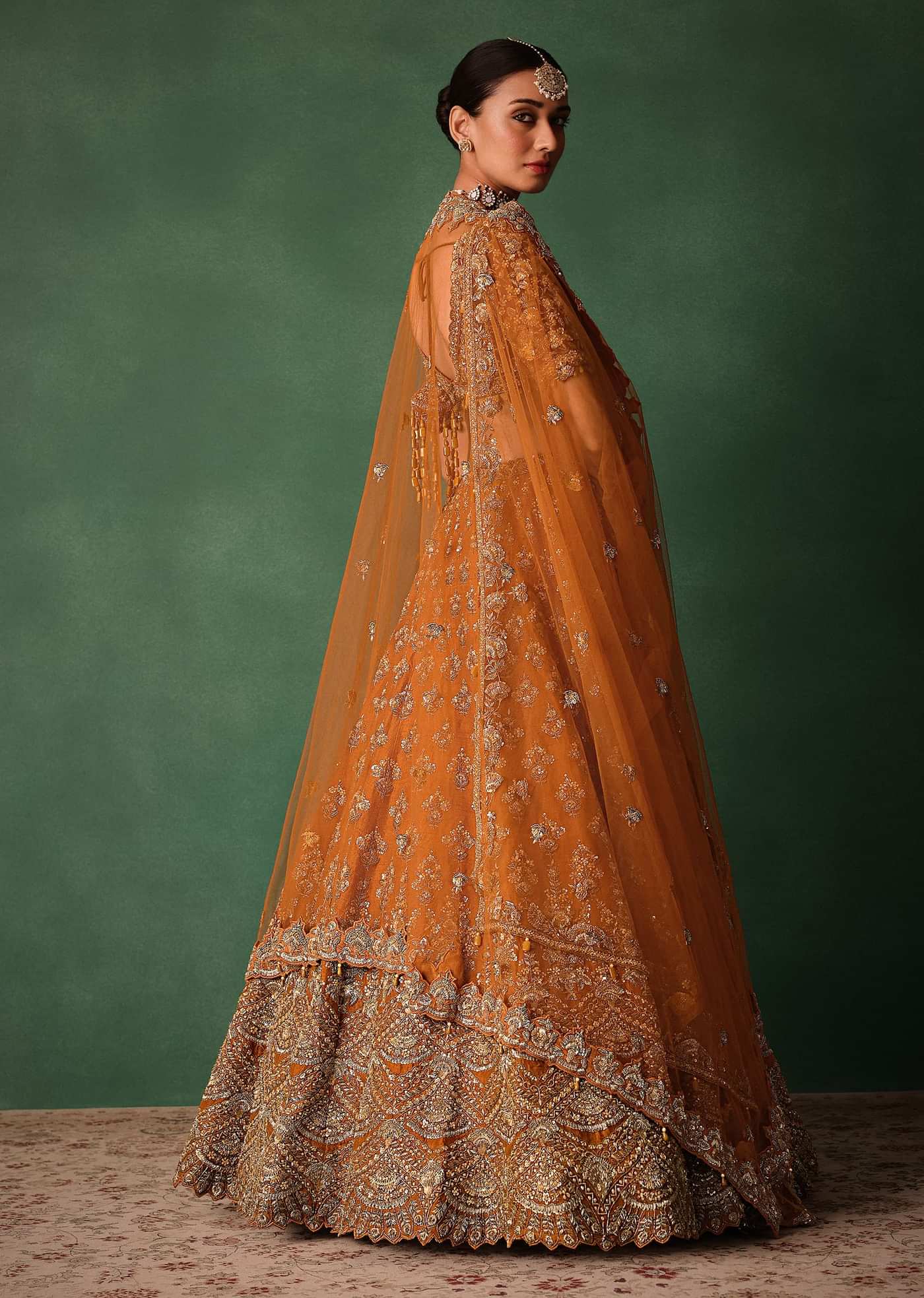 Rust Raw Silk Zardosi Embroidered Bridal Lehenga With Dupatta