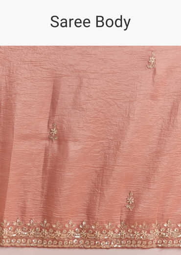 Rust Tissue Saree With Butti And Border Embroidery