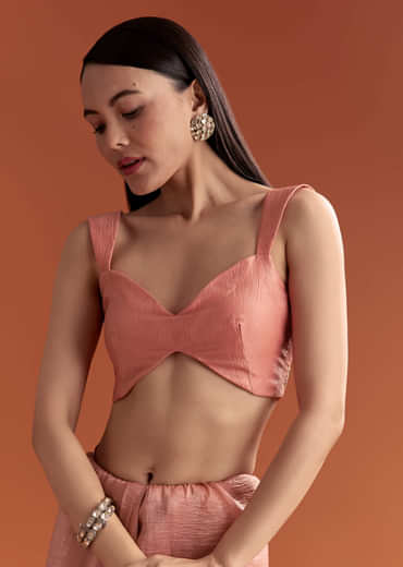 Rust Tissue Saree With Butti And Border Embroidery