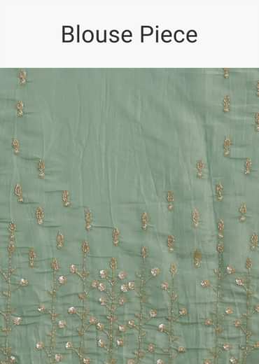 Sage Blue Crush Tissue Stone And Sequin Embroidered Saree With Scallop Border