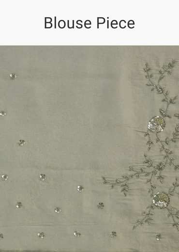 Sage Green Tissue Floral Embroidered Saree With Cutdana And Sequin Work