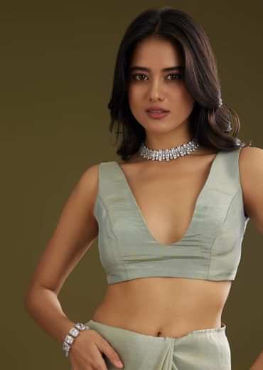 Sage Green Tissue Floral Embroidered Saree With Cutdana And Sequin Work