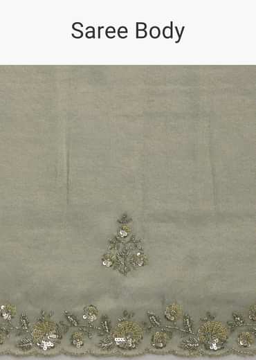 Sage Green Tissue Floral Embroidered Saree With Cutdana And Sequin Work