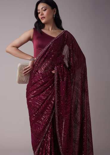 Mulberry Purple Sequins Saree With An Embellished Border