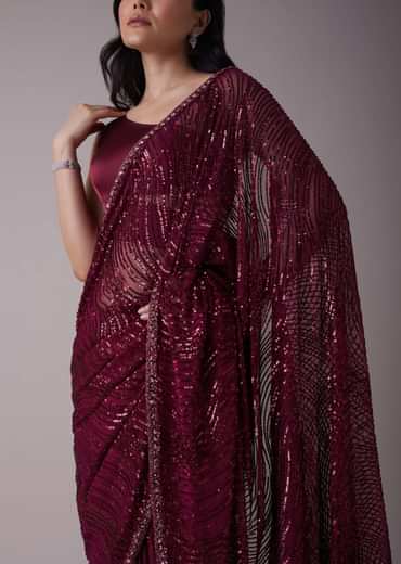 Mulberry Purple Sequins Saree With An Embellished Border