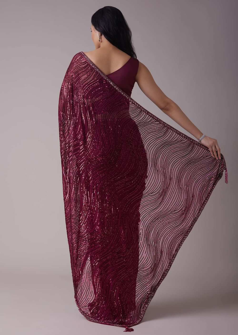 Mulberry Purple Sequins Saree With An Embellished Border