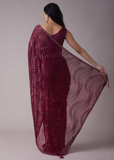 Mulberry Purple Sequins Saree With An Embellished Border
