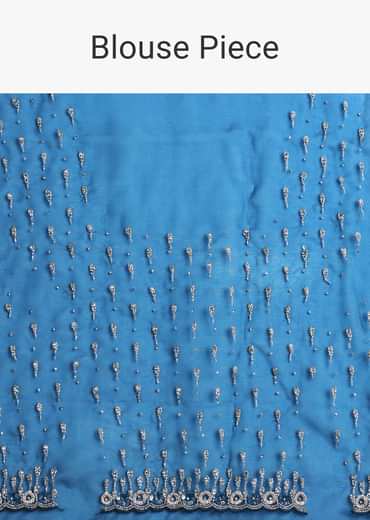Sapphire Blue Organza Saree With Sequins And Cutdana Embellished Border