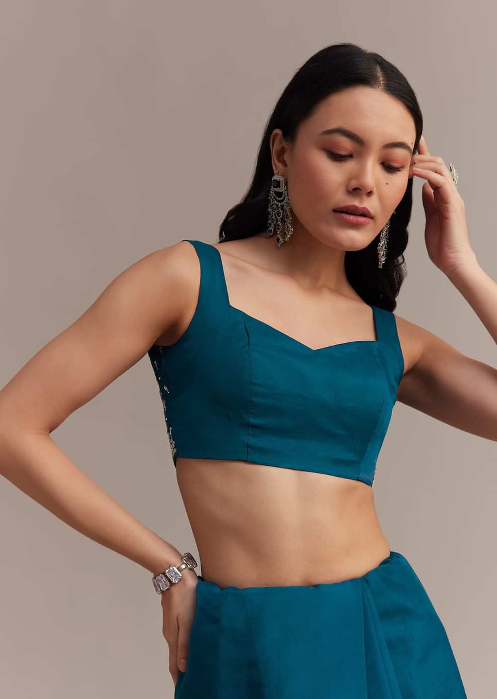 Sapphire Blue Organza Saree With Sequins And Cutdana Embellished Border