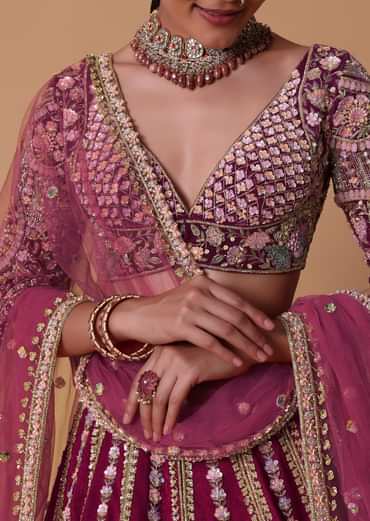 Scarlet Red Raw Silk 16 Kali Zardosi Lehenga With Koti Style Blouse Set