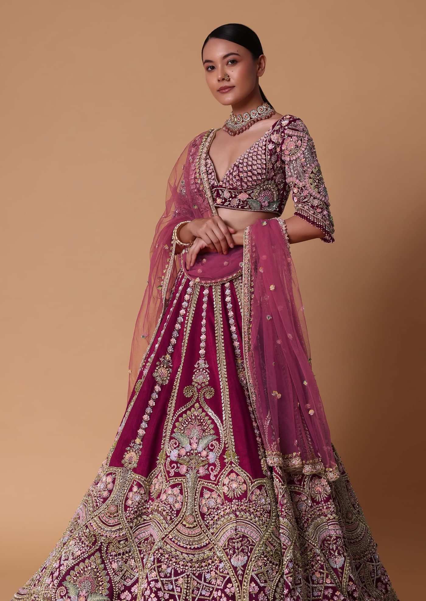 Scarlet Red Raw Silk 16 Kali Zardosi Lehenga With Koti Style Blouse Set