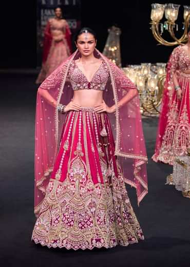 Scarlet Red Raw Silk 16 Kali Zardosi Lehenga With Koti Style Blouse Set