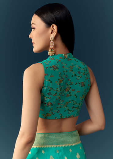 Sea Blue Dola Silk Saree with Woven Border and Unstitched Blouse