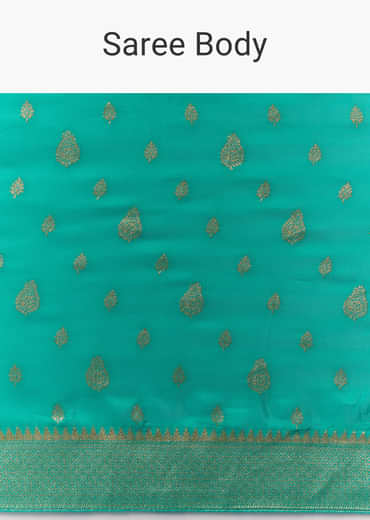 Sea Blue Dola Silk Saree with Woven Border and Unstitched Blouse