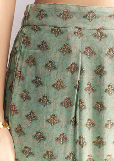 Sea Green Crepe Sharara Suit With Indie Print And Stone Work
