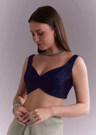 Sea Green Tissue Embroidered Saree With Floral Buttis